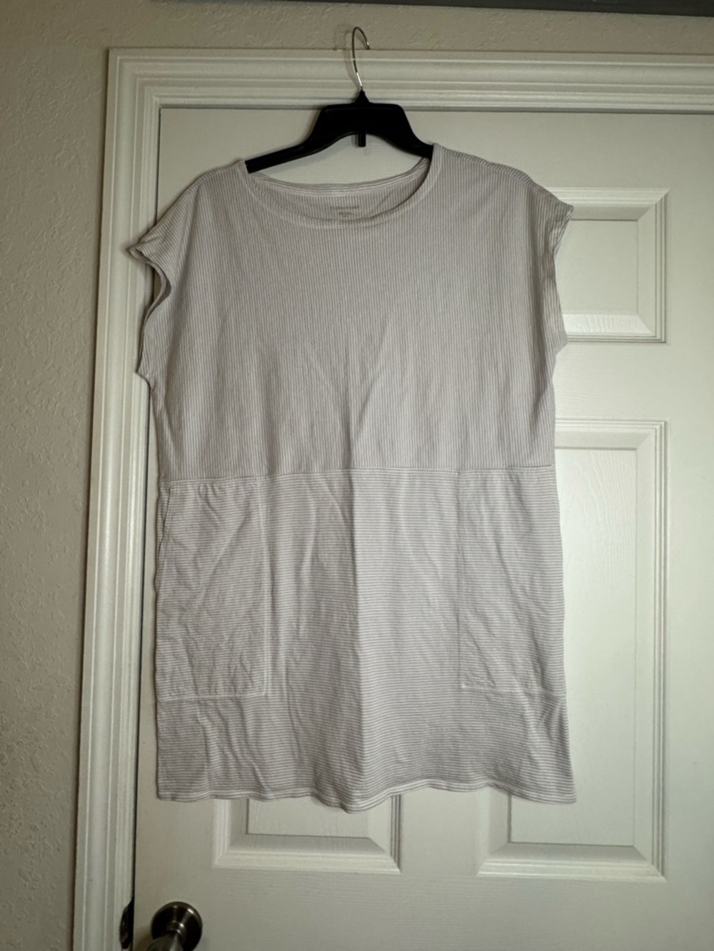 Eileen Fisher Light Gray Striped Tunic Top